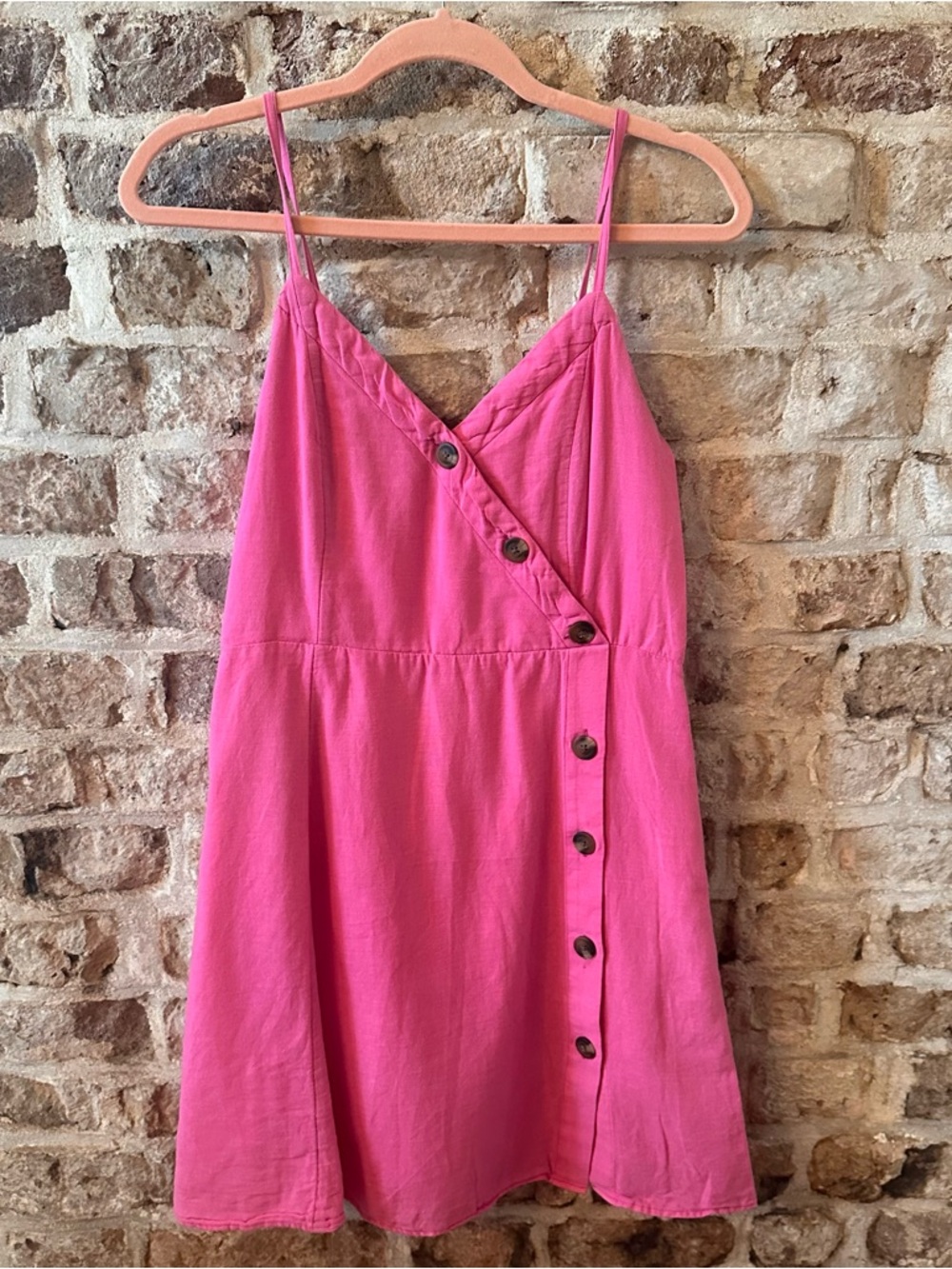 American Eagle Outfitters Pink Spaghetti Strap Button-Front Dress